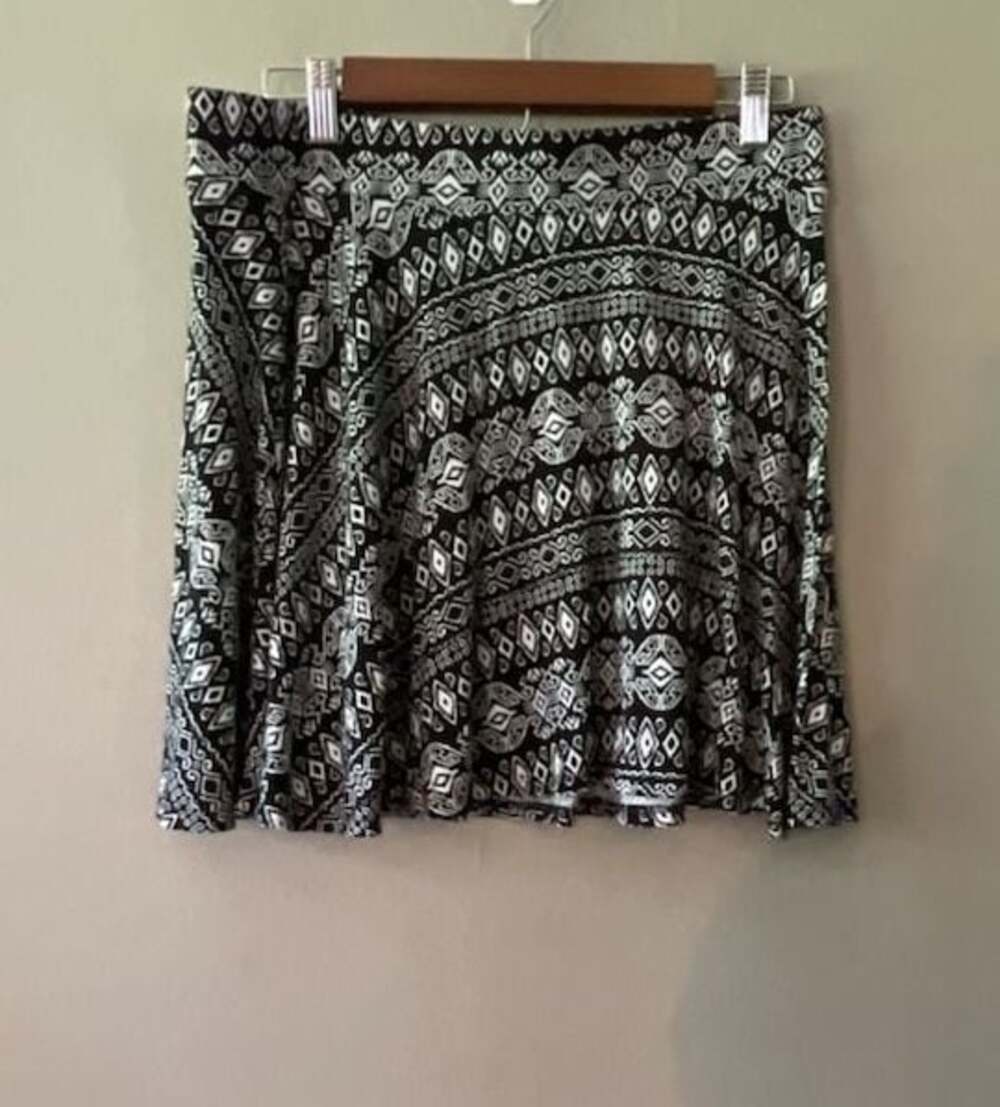 Decree Black and White Tribal Aztec Print Skater Skirt